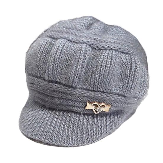 Knitted Hat Peaked Love Heart Decor Thickened Plush Lining Keep Warm Solid Color Winter Thermal Middle-aged Women Cap for Gift