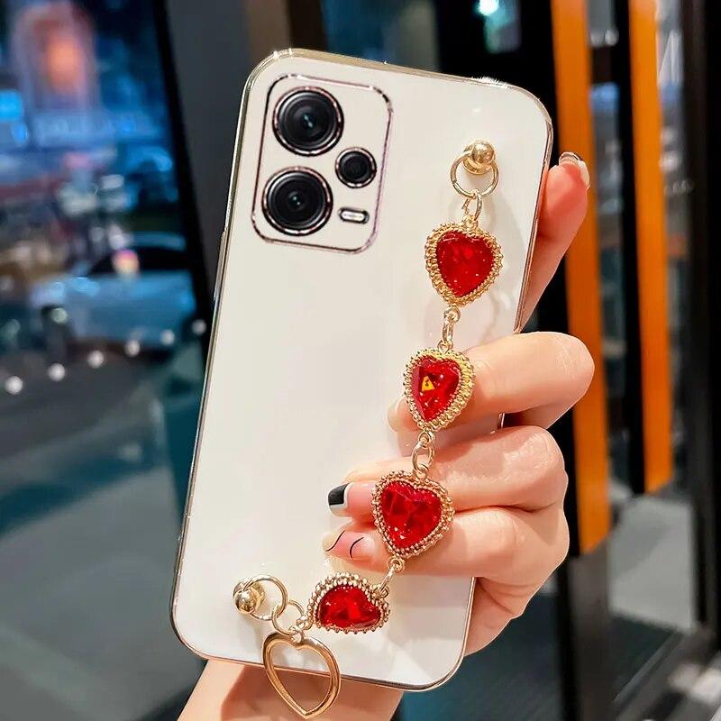 Fashion Diamond Bracelet Chain Silicone Case for Xiaomi 13T Pro Redmi Note 12 Pro 11 9s 10s 8 10 9 Pro Plating Protection Cover