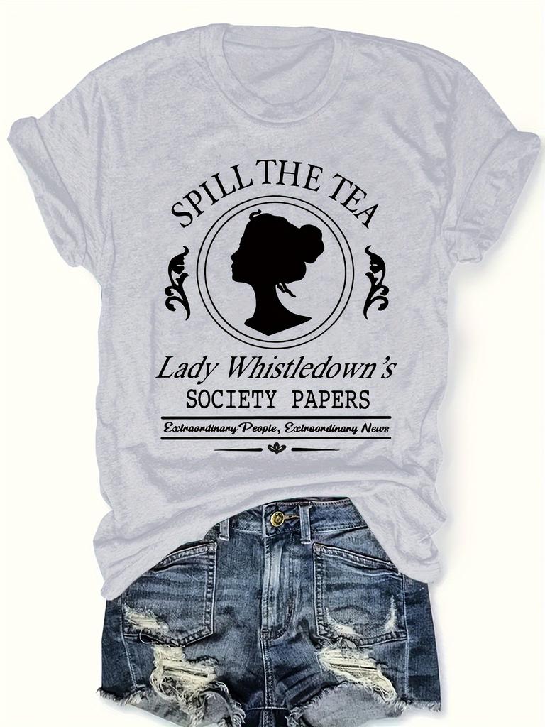 Chic Letter Print T-Shirt for Women - Casual Crew Neck Short Sleeve Top Perfect for Spring & Summer Machine Washable