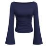 Women' Fashionable Pure-colored Flared-sleeve Long-sleeved Top