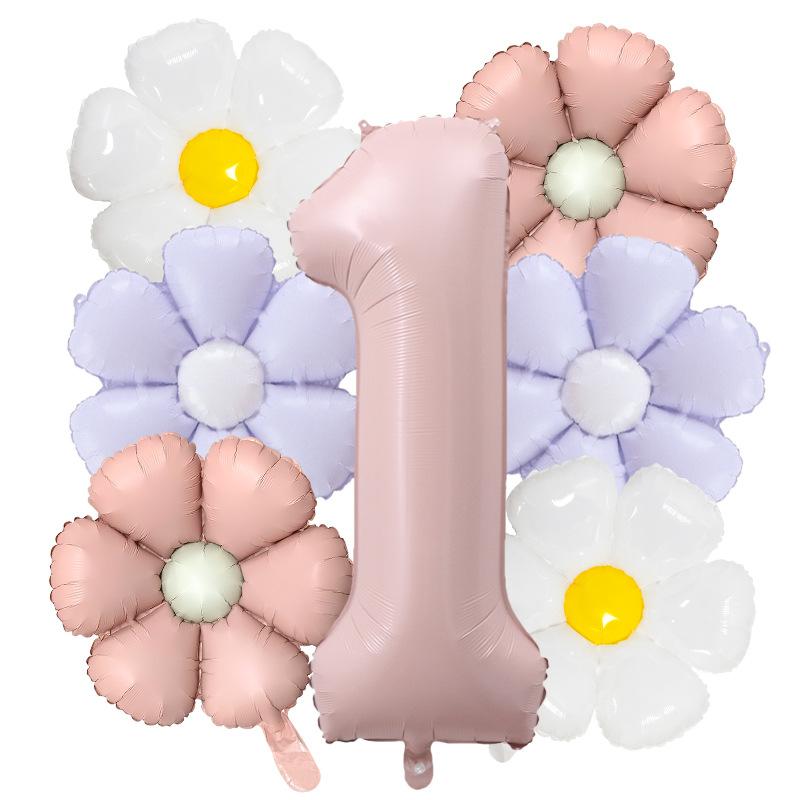 7pcs Matte Finish Daisy Balloon Number Wedding Decor Birthday Party Decoration Aluminum Foil Balloon Baby Shower Decorations