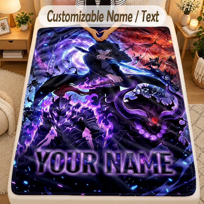 Flannel BlanketSolo Leveling Custom Name Text Personalized Soft Warm Throw Blanket Home Decor Gift