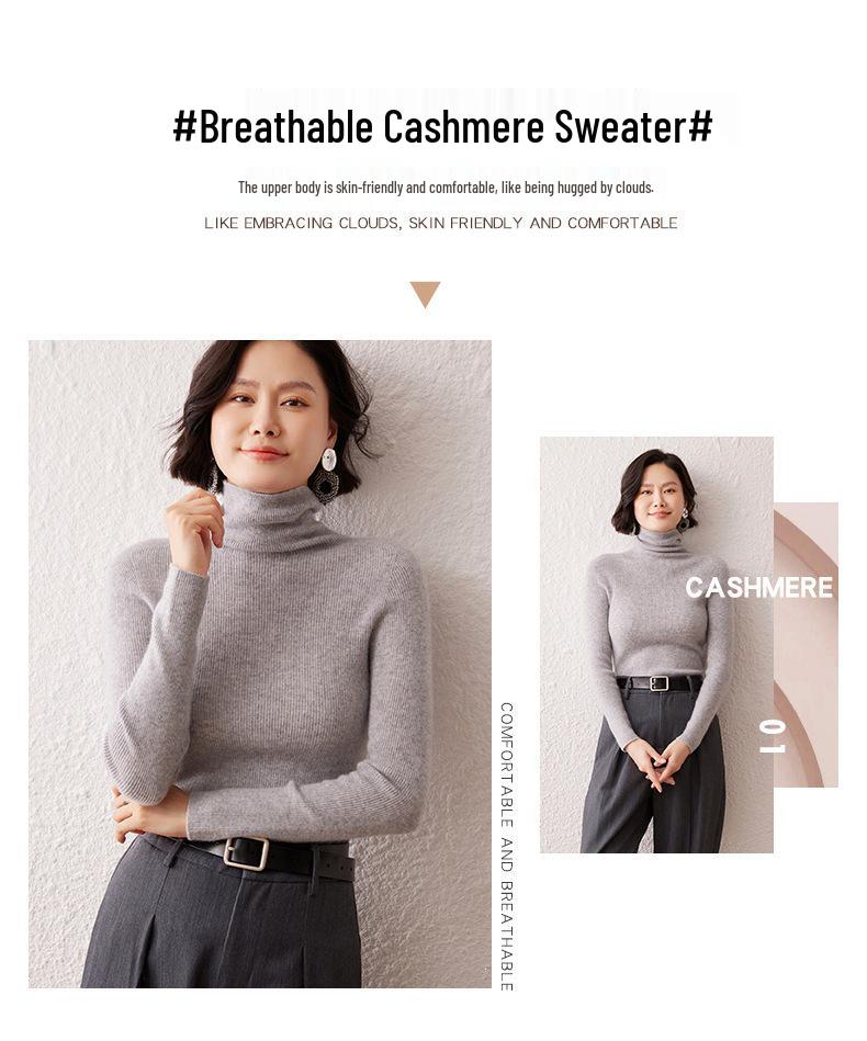 Women's High Neck Cashmere Sweater: Slim Fit Long Sleeve, Stacked Collar Knit for Autumn/Winter