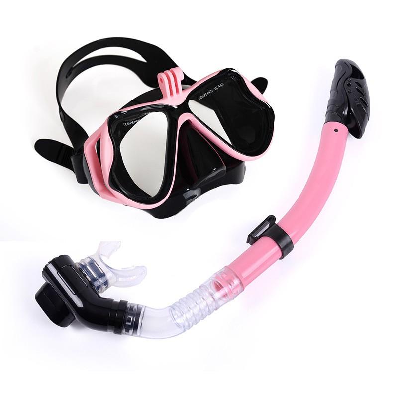 Adult Gopro Compatible Tempered Glass Snorkel Mask Set Full Dry Scuba Diving Swimming