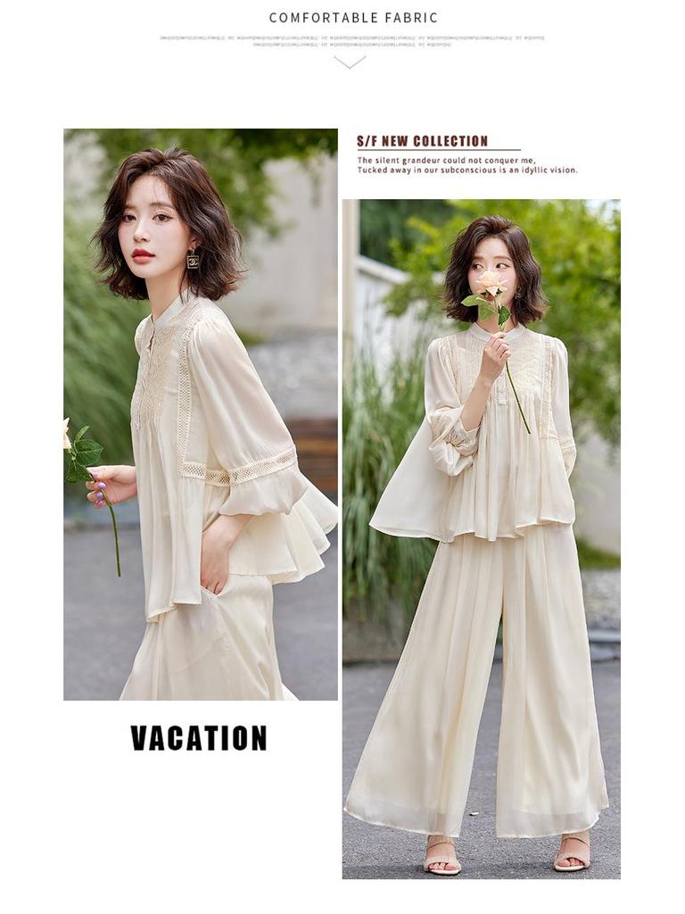 2025 Frühling/Sommer Mode-Set: Leichtes Sonnenshirt, Weitbeinige Hose & Camisole (3-teiliges Set SY2590)