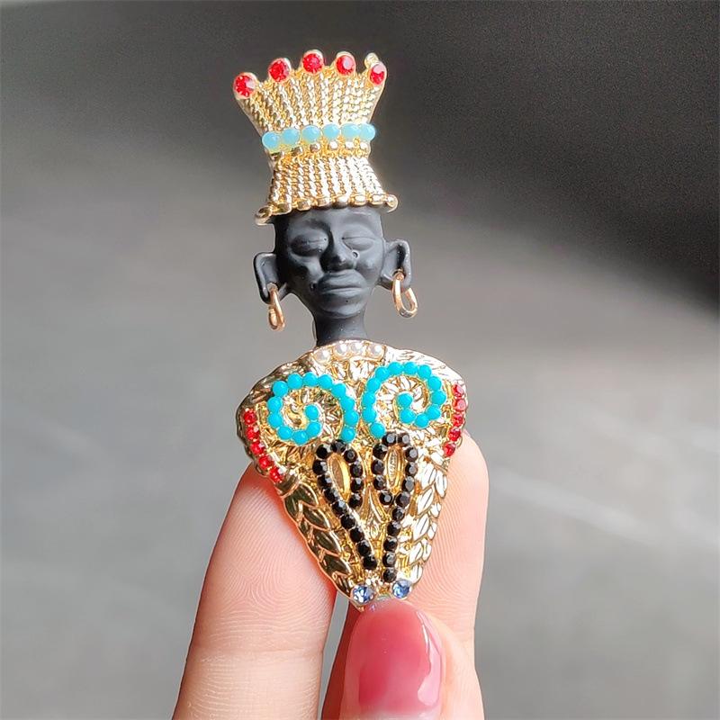 Black Head Tribal Chieftain Brooch Exotic Egyptian King Medieval Gemstone Pin Women'S Vintage Corsage
