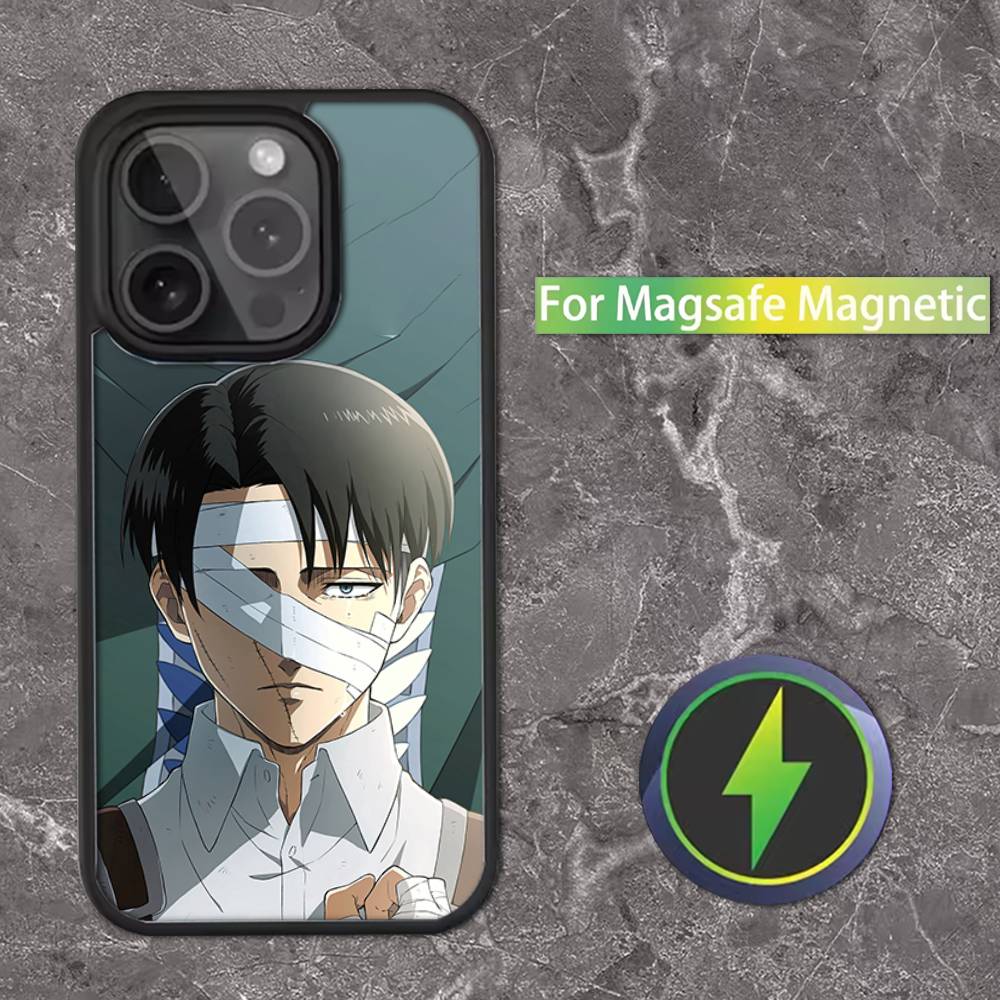 Custodia per Telefono Levi Ackerman Attack on Titan Per iPhone 16,15,14,13,12,11,Pro,Max,Plus,Mini,SE Ricarica Wireless Magnetica Magsafe