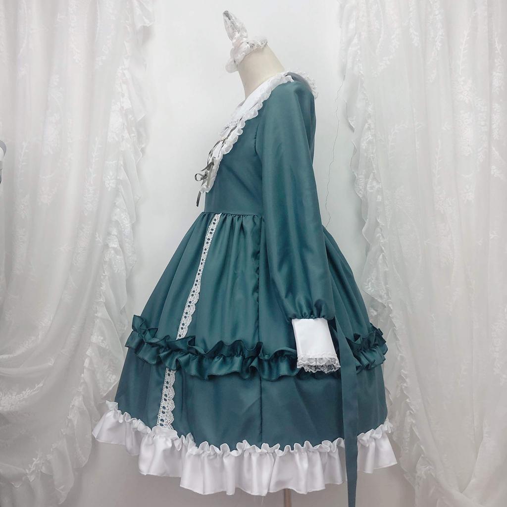 Long Sleeve Lolita Gothic Mori Princess Dreamy Ribbon and Cosplay School Cultural Photo Stage Green Size [SSUPTEMBER2] Dress, Lolita, Girl, Dress,