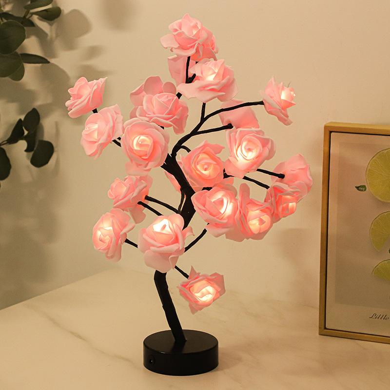 LED Table Lamp Rose Flower Tree USB Night Lights Home Decoration Xmas Christmas Wedding Bedroom Decor