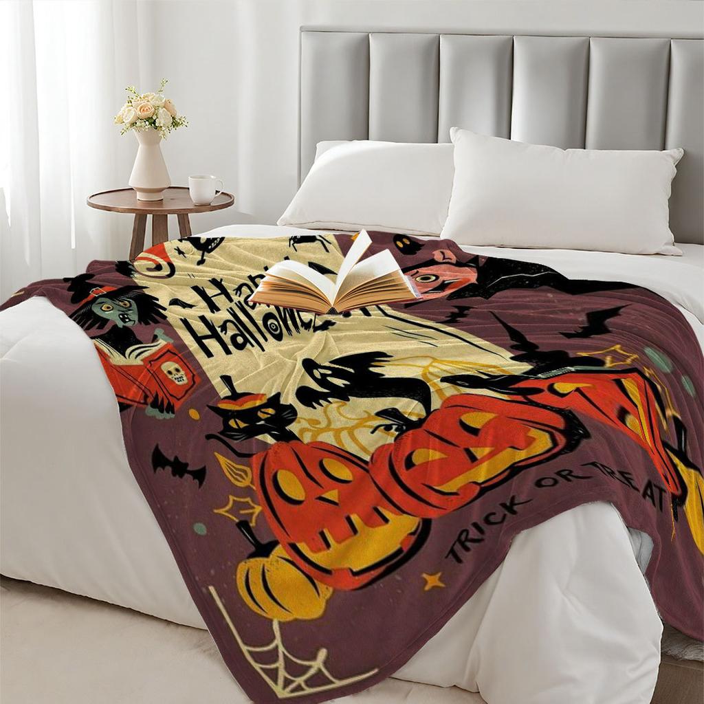 Halloween cartoon theme Printed Blanket for Sofa Travel Camping Living Room Office Conditioning Blanket for All Seasons Gifts