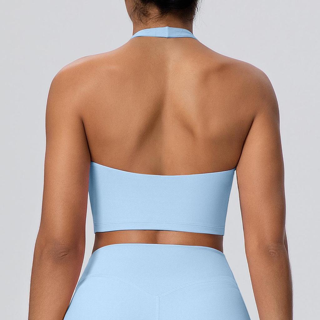 Cloud Feeling Women's Halter Backless Yoga Tank Top with Built-in Chest Pads - Fitness Sportswear