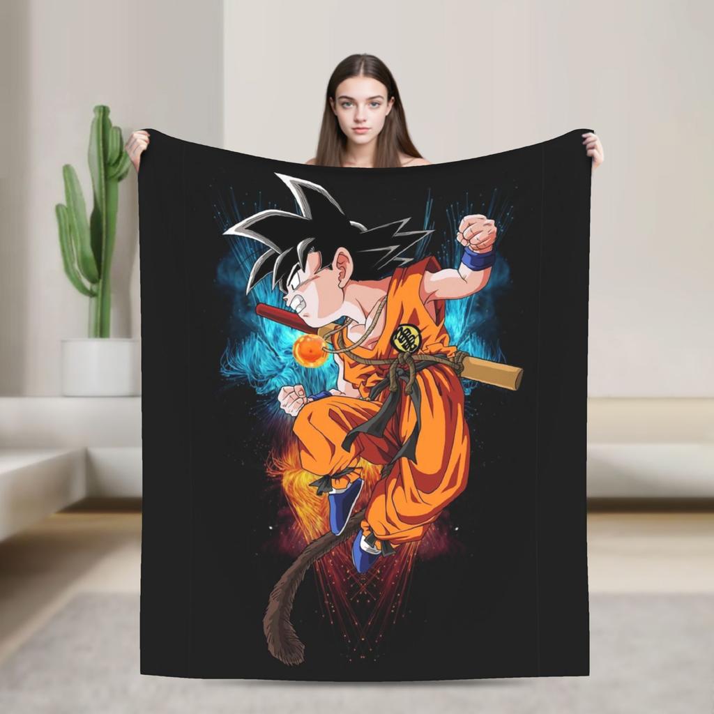 Goku Attack Blanket Velvet Textile Decor DBZ Japanese Anime Breathable Lightweight Throw Blankets for Sofa Car Bedspread