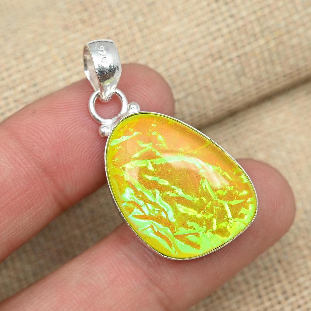 Piedra Preciosa Ópalo Triplete Amarillo Plata de Ley 925 Hecho a Mano Colgante Fantasía Joyería