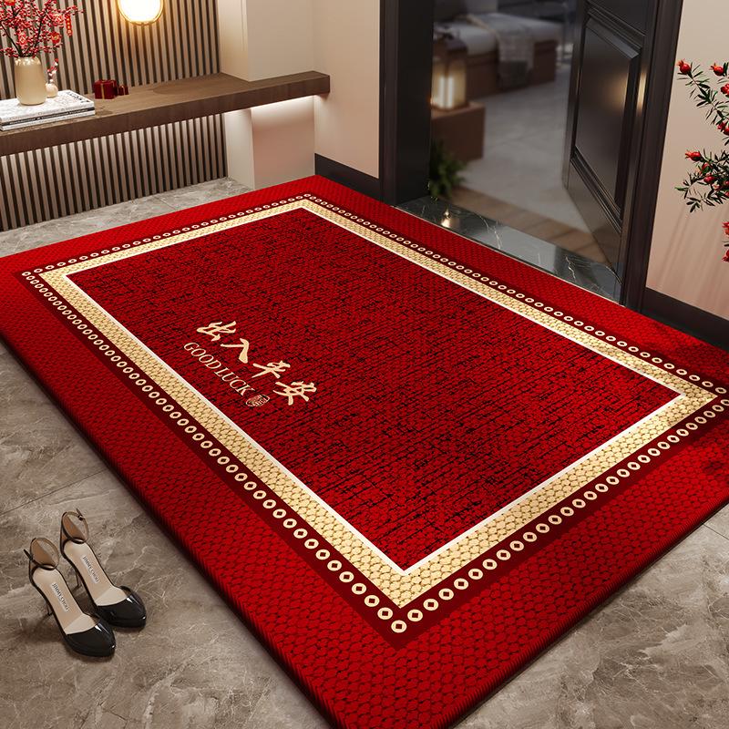 Chinese Festive Non-Slip Door Mat: Stain-Resistant Crystal Velvet for Mud and Dirt Scraping