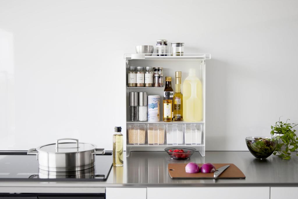 Yamazaki Jitsugyo Open Front Concealable Seasoning Rack White W38 X X Tower Large Capacity Next To Stove Kitchen Rack Guards Against Dirt 2009