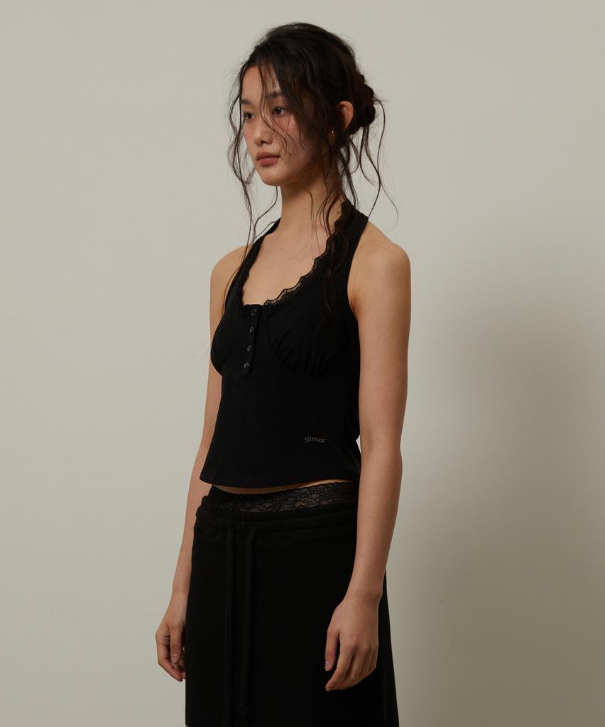 Gimeo Lace Halter Sleeveless Black