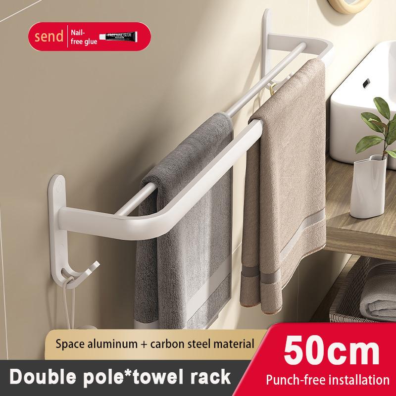 White Towel Rack Foldable Wall Mounted Aluminium Shelves Toilet Bathroom Hardware Pendant Set Bath Towel Holder Rod