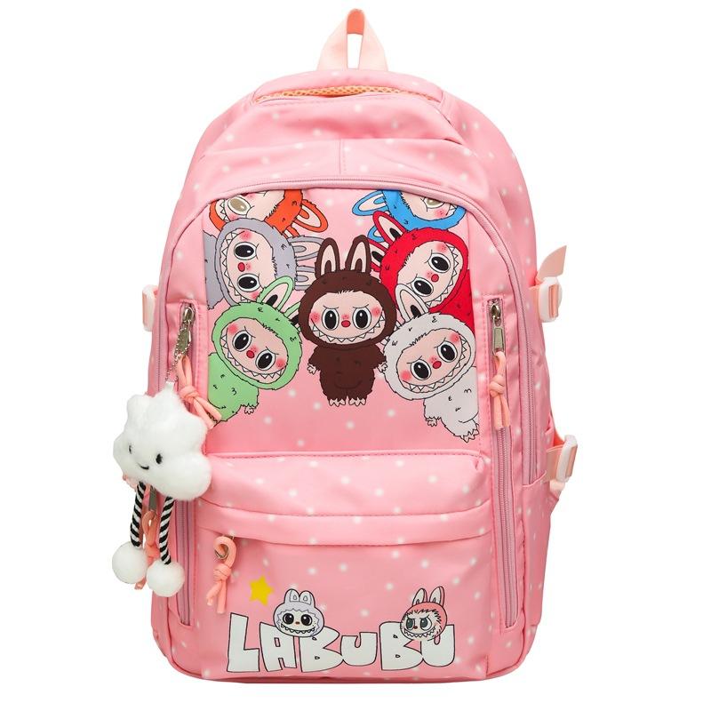 labubu student backpack for girls in junior and senior high school, large capacity, casual backpack for girls, lightweight and versatile