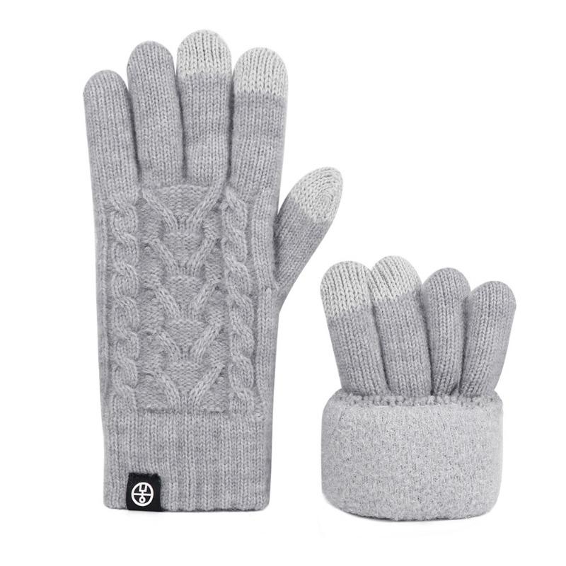 Winter double-layer thickened knitted gloves warm and cold-proof piled outdoor riding solid-color wool gloves