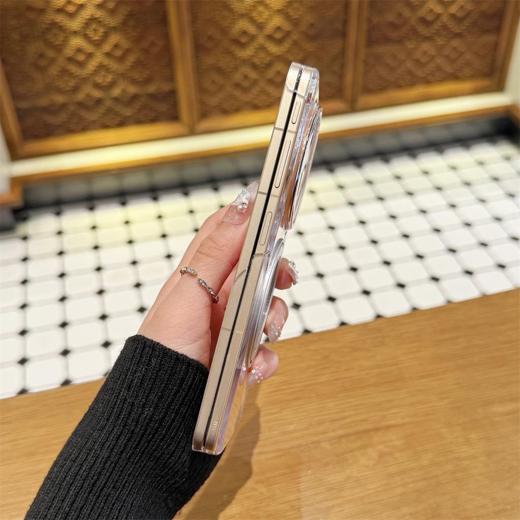 For Oppo Find N6 Case Hard PC Transparent Middle Hinge Rotating Ring Stand Magnetic Protective Back Cover For Find N6 Shell