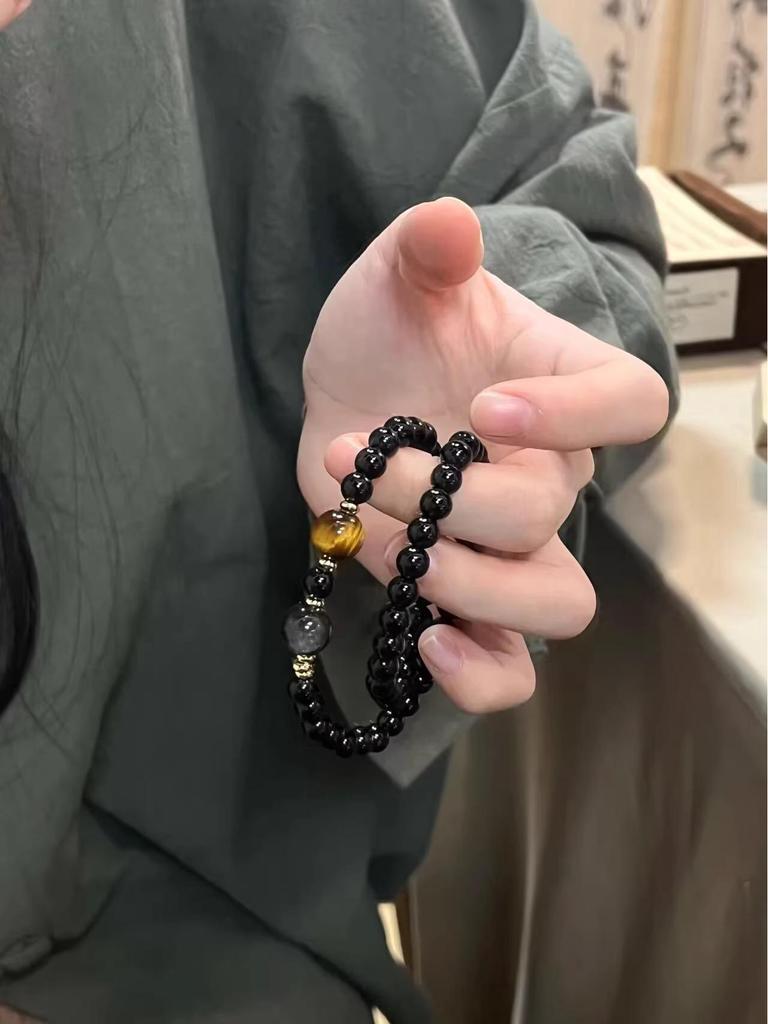 Natural Obsidian & Tiger's Eye Double-Strand Luxury Couple Bracelet