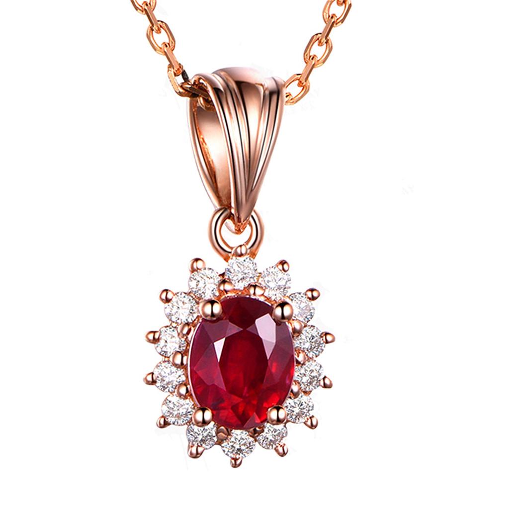 Korean Platinum Plated Ruby Water Drop Pendant Necklace