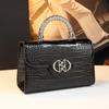 Sac à Bandoulière Élégant pour Femme Texture Pierre Crocodile Taille Moyenne Cuir Végan Fermeture Éclair Multi-Compartiments