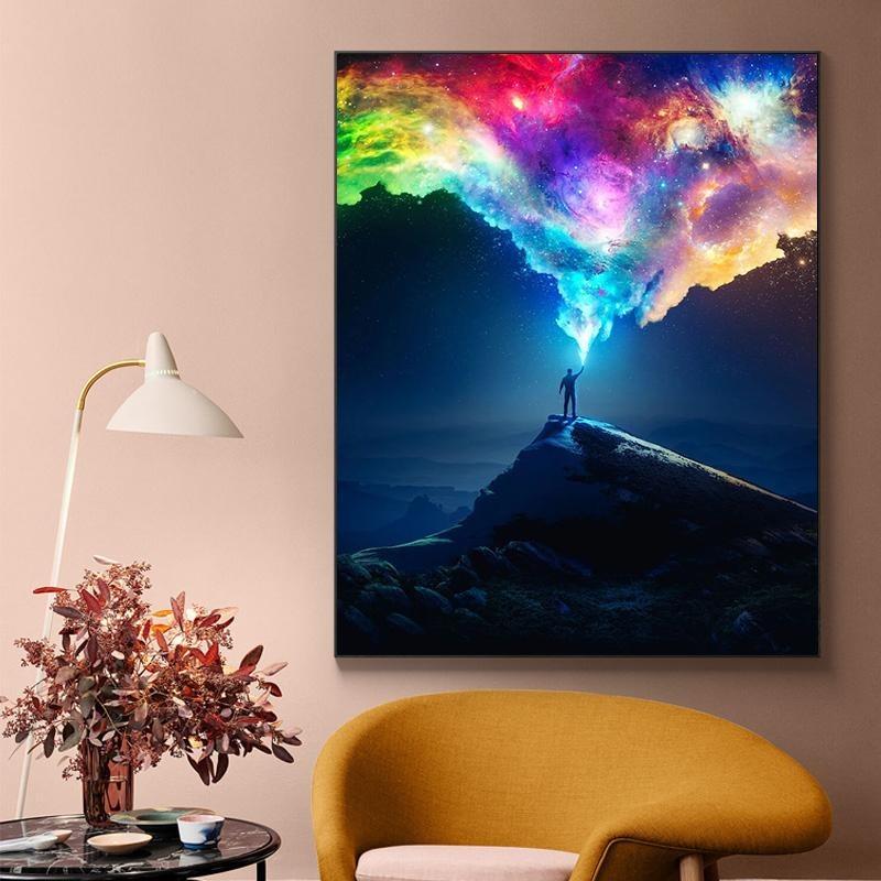 Abstract colorful cosmic planet galaxy star sky posters and prints vintage painting on canvas wall painting room decoration