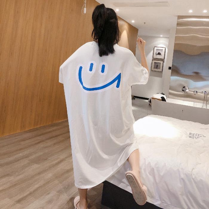 Damen Sommer Smiley Gesicht Nachthemd - Lockere Passform, Übergröße, Kurzarm, Überknie-Länge, Perfekt für Schwangere