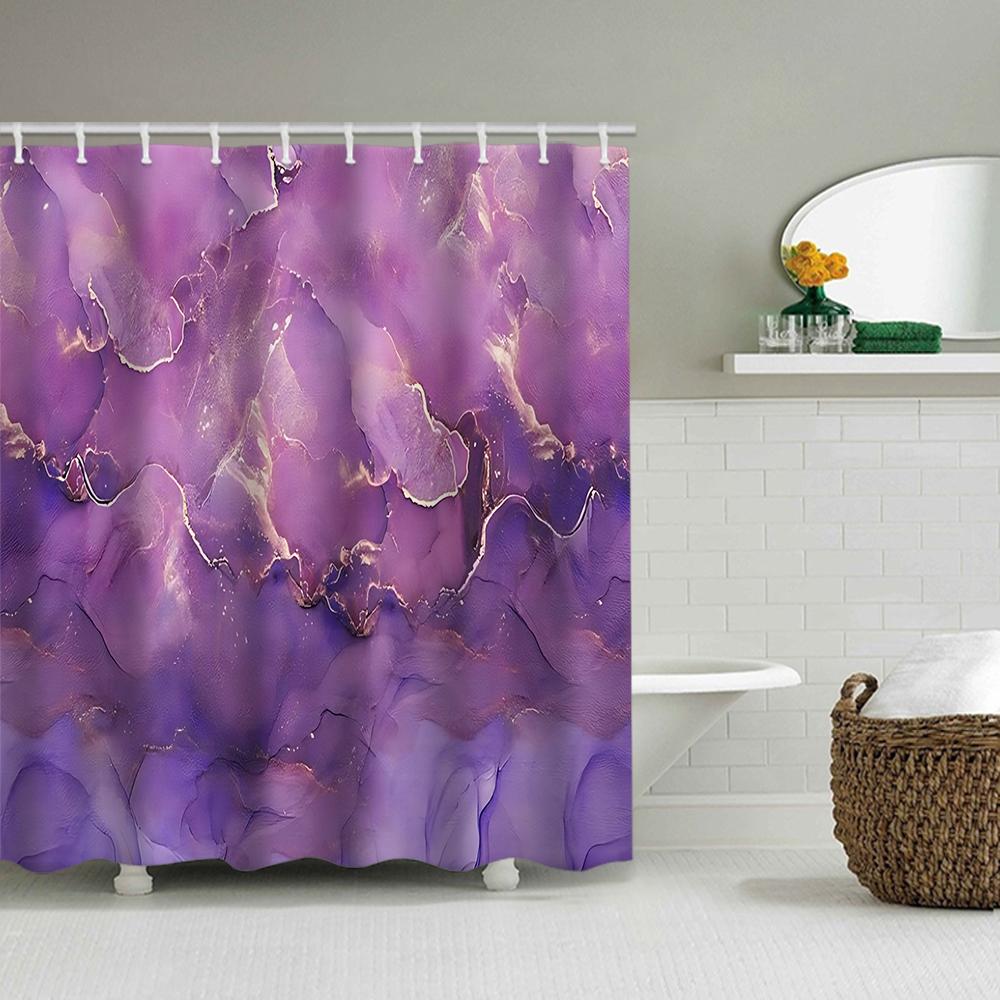 1/4 Marble Veining Shower Curtains, Toilet Seat Decoration, Shower Curtain With Carpet And Toilet Lid, 70.8X70.8 Inch