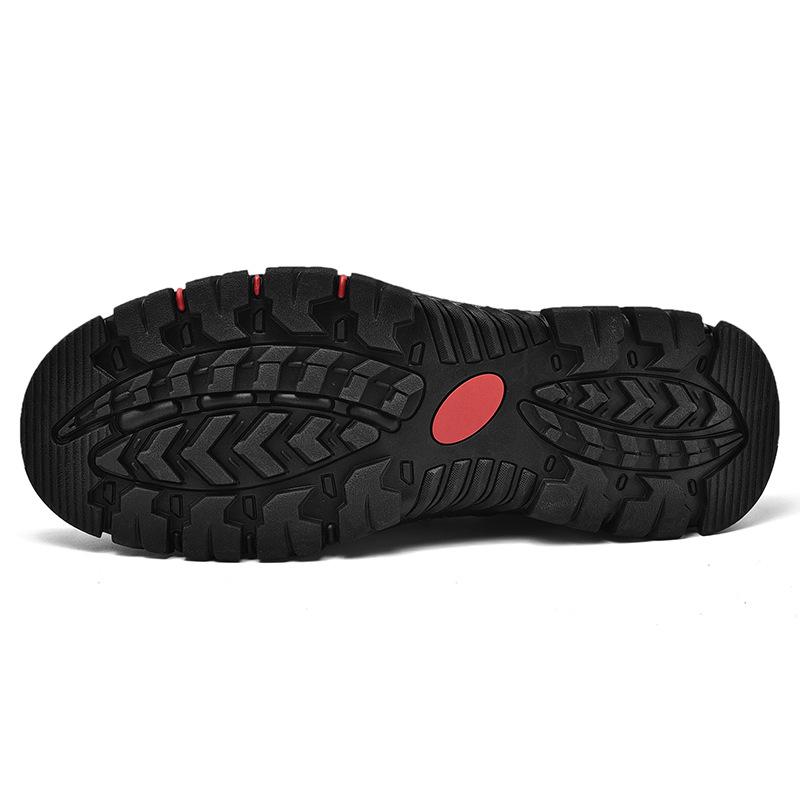 Men's Slip On Faux Leather Hiking Shoes Outdoor Non-Slip Waterproof Walking Sneakers for Male Casual Lace-Up Work Shoes Comfortable Short Boots