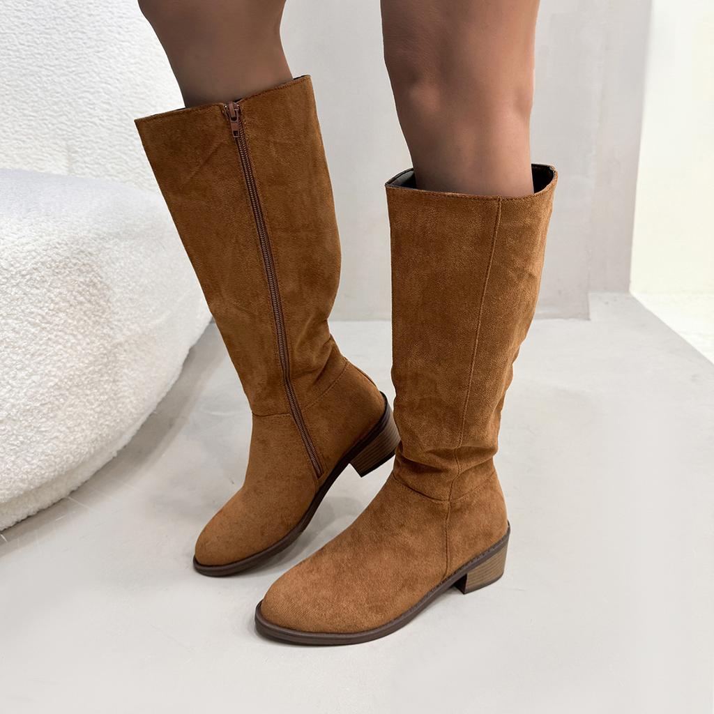 European and American thick heel slimming suede over the knee boots, women's side zipper high-heeled long tube fashion boots