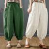 Culottes en Coton et Lin pour Femmes, Nouveau Style d'Été Pantalon Mi-long, Couleur Unie Décontracté Ample Pantalon Harem