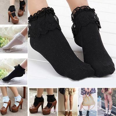 1 Pair Cotton Socks Skin-friendly Colorfast Lace Patchwork Lace Princess Socks for Daily Life