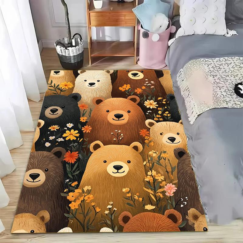 Cute Cartoon Bear Area Rug Non Slip Bathroom Doormat Washable Kids Room Playroom Girls Bedroom Carpet Entryway Floormat Nordic