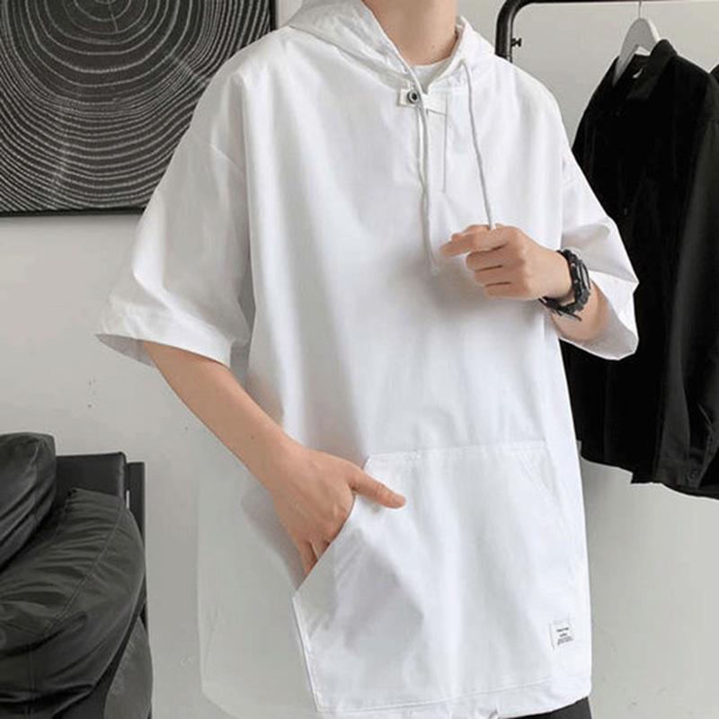 Sommer Kurzarm T-Shirt Herren Loose Trend All-Match Top Kleidung Halbarm Kapuzenpullover T-Shirt