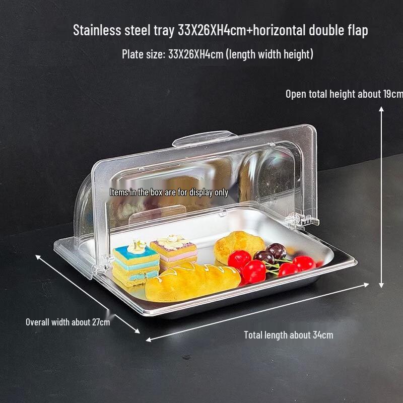 Stainless Steel Tray with Transparent Flip Food Dust Cover