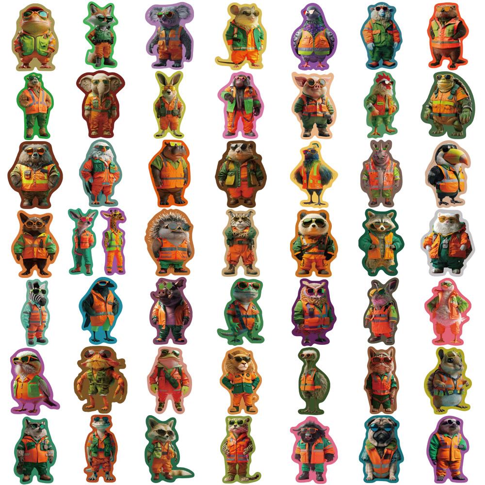 50PCS Cartoon Animal PVC Sticker Graffiti Scrapbooking Aesthetic Decoration Luggage Retro Graffiti Phone Decoration Stickers