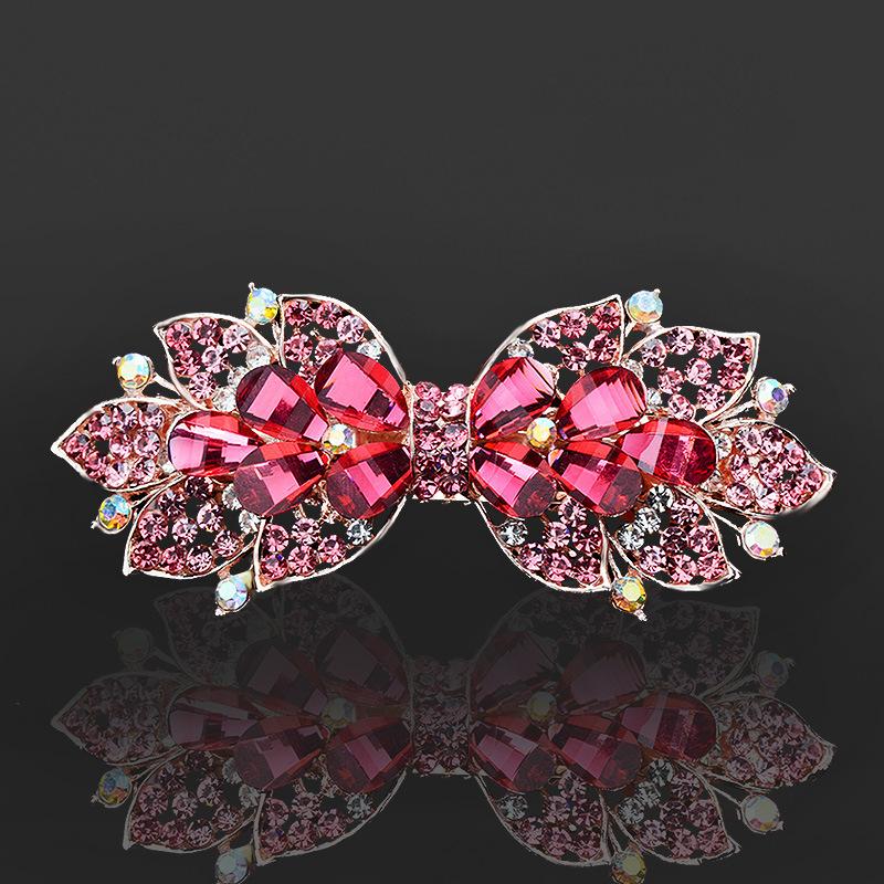Clip de Primavera de Circonita Blanca Flor de Pedrería Brillante Clip Superior Clip Horizontal Elegante Adorno para el Cabello de Moda para Madres
