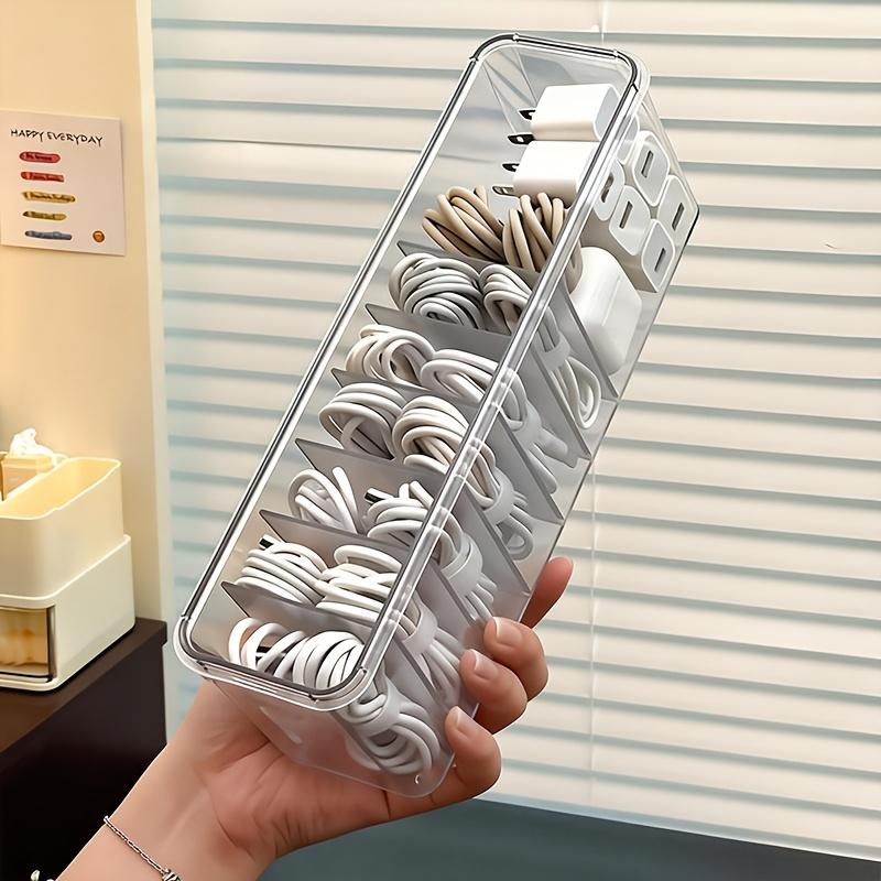 Desktop Cable Organizer Box, Large Capacity Data Cable Storage, Dustproof Charger Plug Wire Manager, Ins Style Layered Daily Use