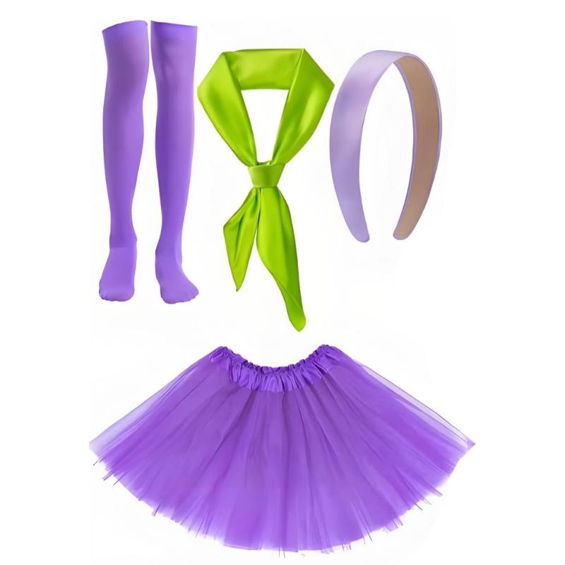 

Women Costume Accessories Tulle Skirt Purple Headband Green Scarf with High Socks Party Dressing up Halloween Outfits 1