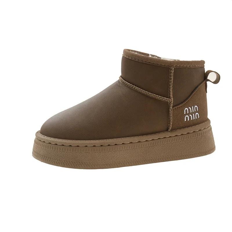 Women's Thick Sole Warm Snow Boots Wear-resistant Anti-slip Round Head Boots Women One Kick Breathable Suede Suede Leisure 2025