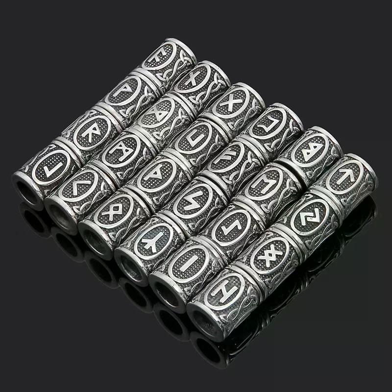24Pcs Viking Runes Set Loose Beads Spacer Beads For Hair Braid Dreadlock Beads DIY Jewelry Making
