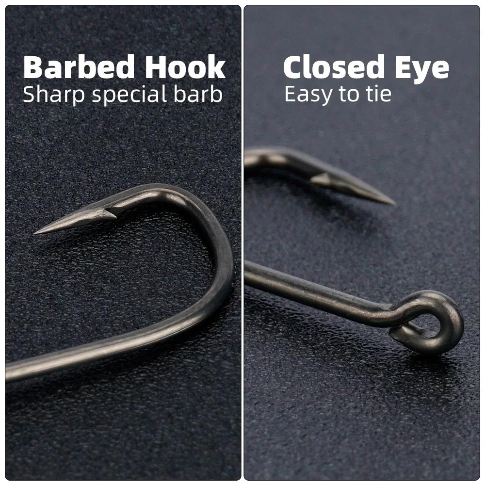 500 Pieces PTFE Coated High Carbon Stainless Steel Barbed Fish Hook With Eye 8027 Carp Fishing Accessories
