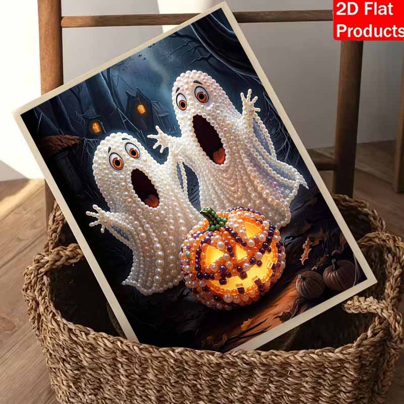 Halloween Pearl Painting Art Full Pearl Ghost and Pumpkin Handmade Diy Home Decorations