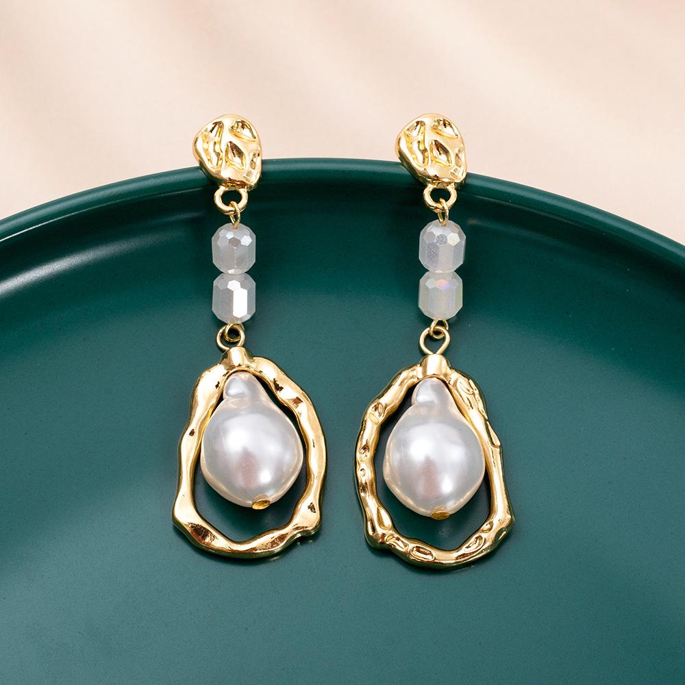 Korean-Style Handmade Zinc Alloy Teardrop Earrings with Faux Pearls