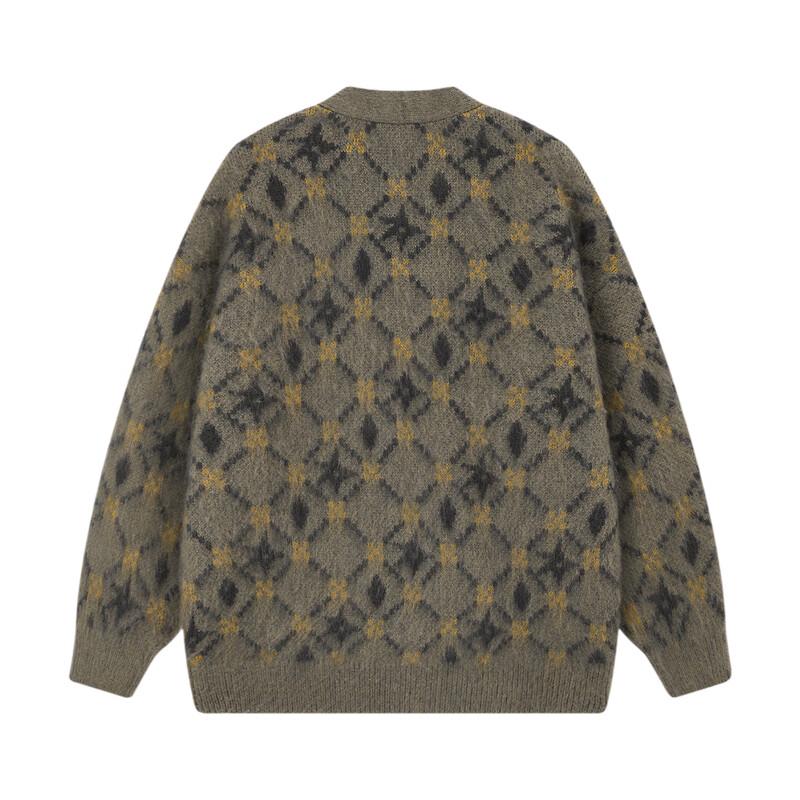 ELLE KIDS Girls' Color-Block Jacquard Knit Round Neck Cardigan