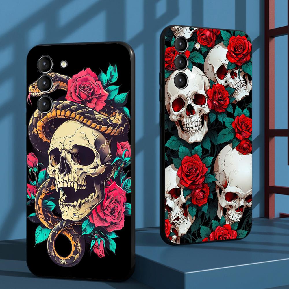 American skull retro fashion design Phone Case For Samsung Galaxy S25 S24 S23 S22 S21 S20 Plus Ultra Note20 Soft Black