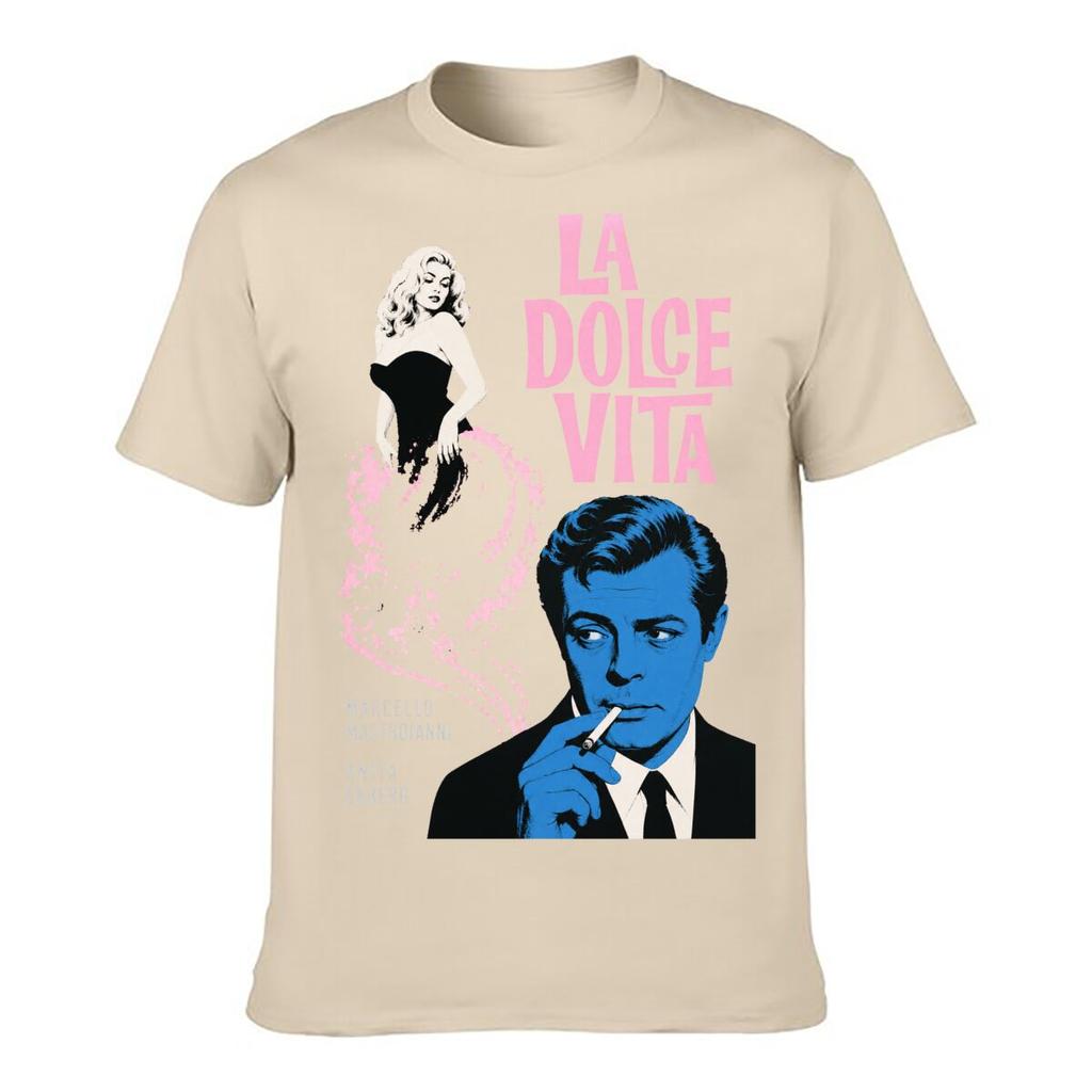 La Dolce Vita Retro Film Poster Street Distressed Washed Loose Simple Tee