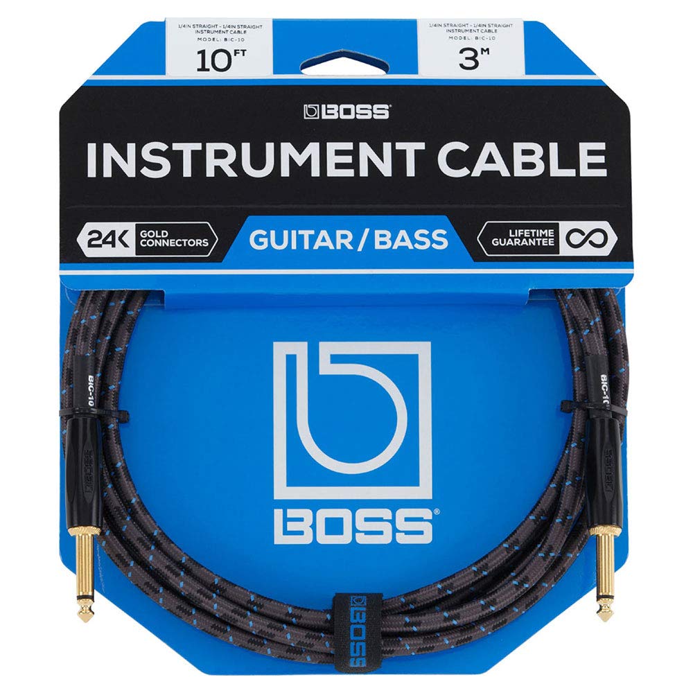 BOSS 3m Guitar Shield Copper 24K Plugs BIC-10 Cable, Straight-to-Straight, Oxygen-Free Wire, Gold-Plated